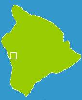 Locator Map: A white rectangle denotes an area just inland from the west central shore of the Big Island.